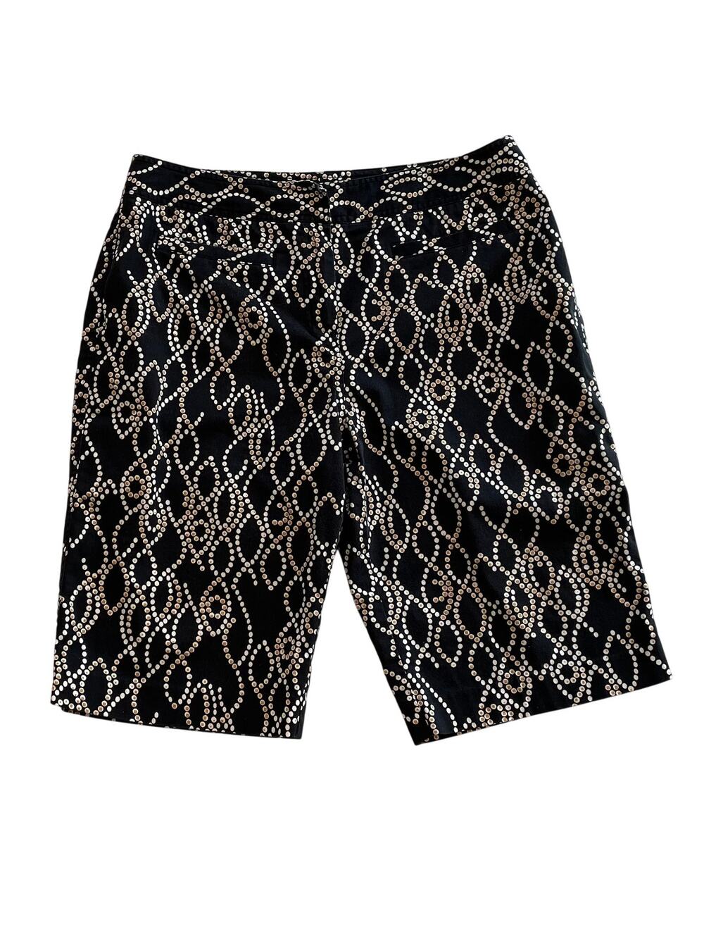 Bamboo Traders Black, Tan & Ivory Geometric Print Bermuda Shorts, Size 12